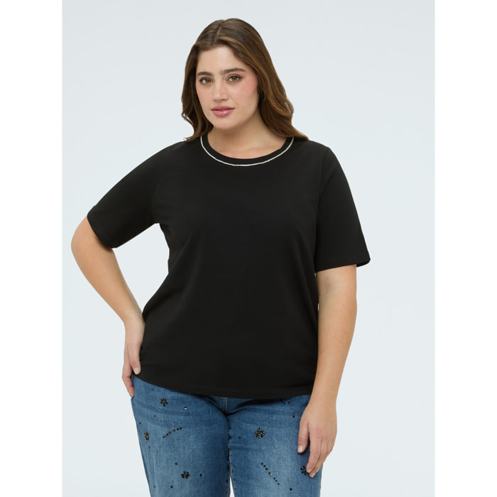 Fiorella Rubino - T-shirt in cotone con applicazioni luminose - Nero