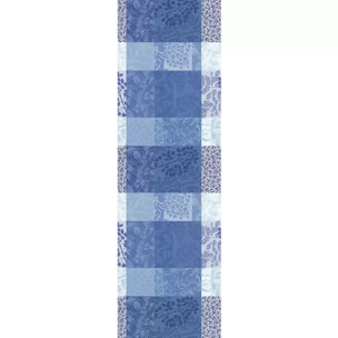 Chemin de table pur coton motif jacquard bleu Mille rameaux bleu