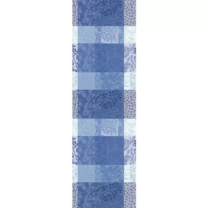 Chemin de table pur coton motif jacquard bleu Mille rameaux bleu