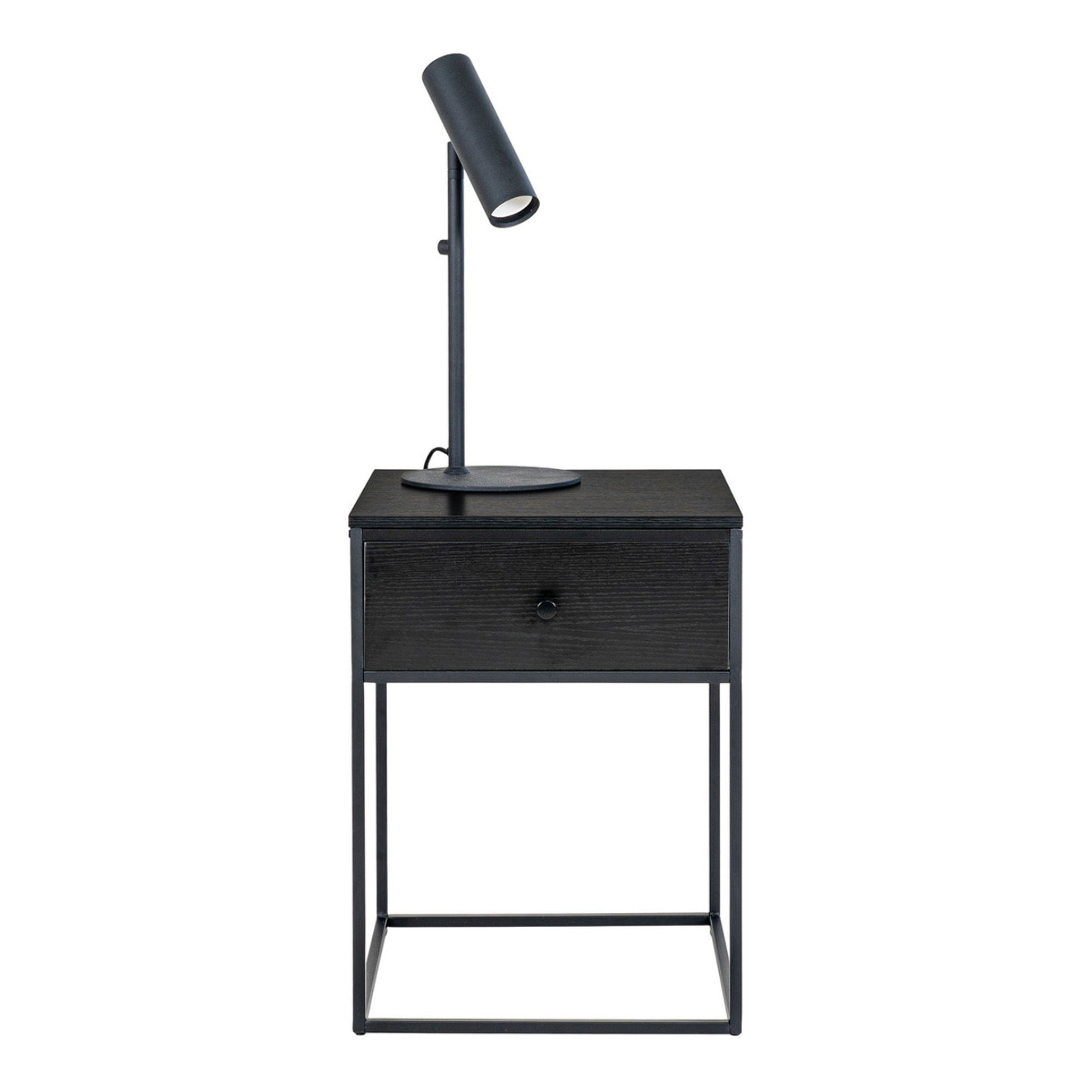 Tavolino Vita con cassetto in MDF e acciaio nero 40x40x55 cm