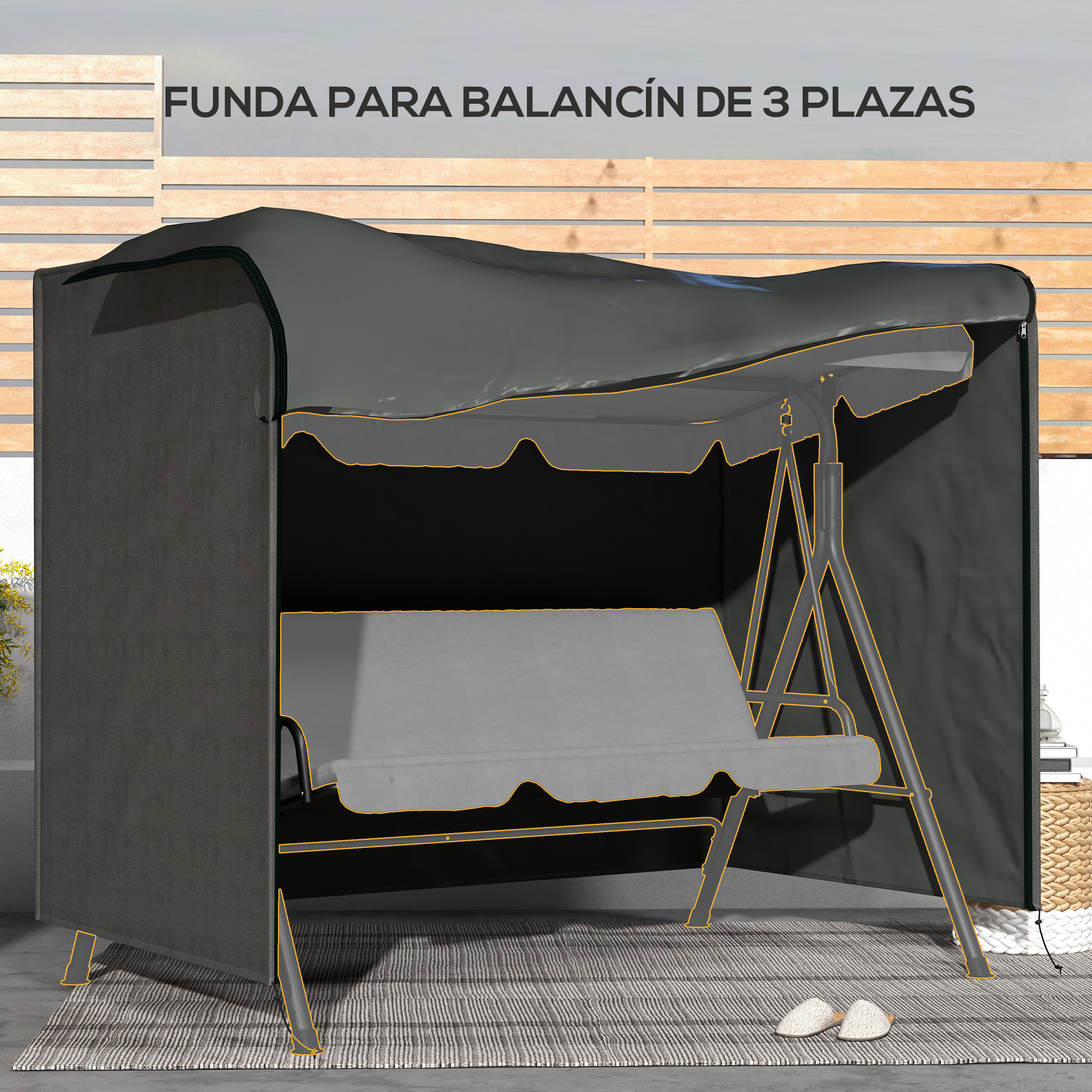 Funda Balancín Jardín Funda Columpio Jardín Exterior Cubierta de Columpio con 2 Cremalleras Impermeable 205x124x164 cm Gris Oscuro