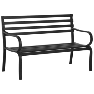 Banco de Jardín de Metal Banco de Exterior de 2 Plazas con Reposabrazos Carga 240 kg para Patio Terraza 127x58x82 cm Negro