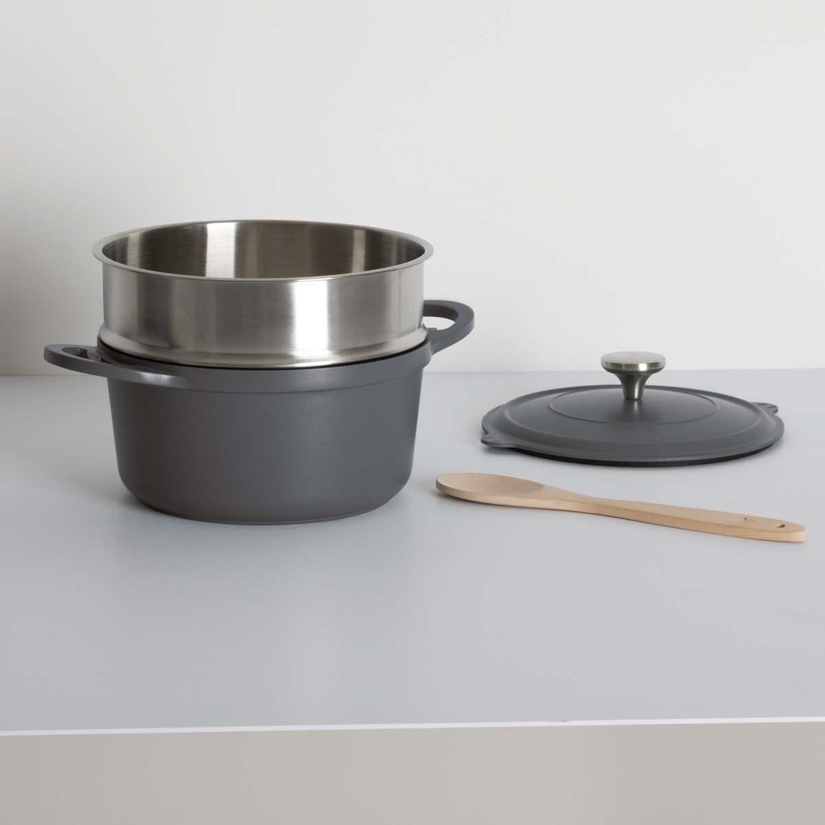 Cuiseur vapeur D24cm fonte d'aluminium gris
