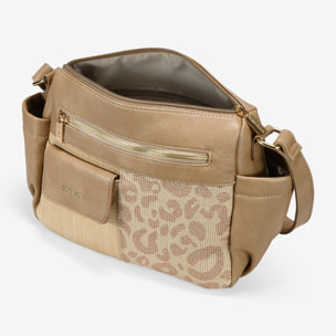 Bolso bandolera beige con bolsillos
