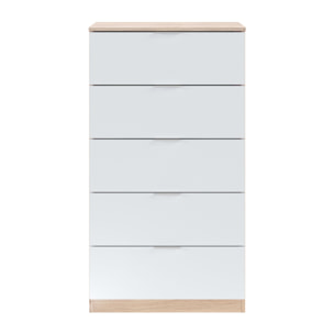 Cómoda 5 Cajones 110x60x40 Cm Blanco Artik Y Roble Canadian