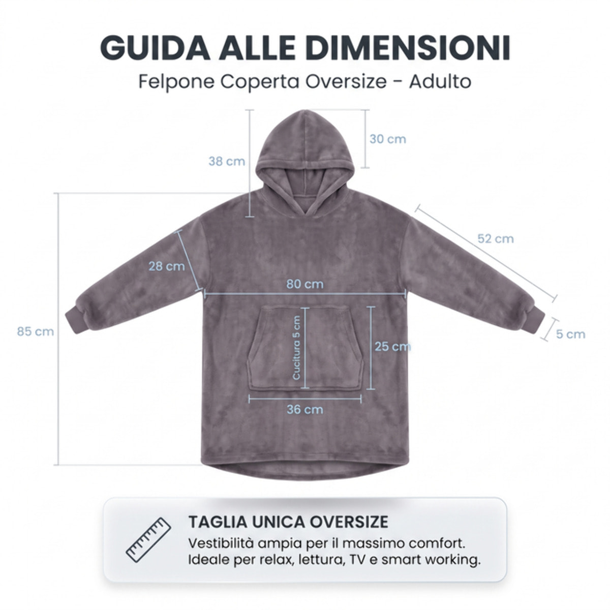 Felpa coperta in poliestere - Grigio