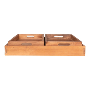 Set 3 vassoi in teak naturale Faro — misure graduate