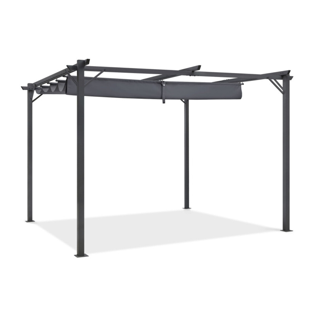 Pergola Marina en acier et toit rétractable gris 3x4m - Structure gris anthracite, toile et stores gris anthracite