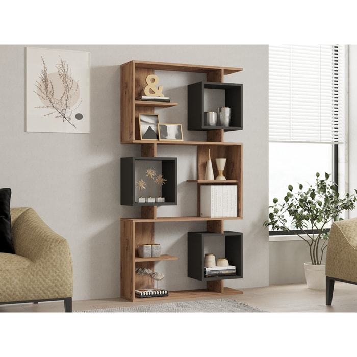 Bibliothèque design asymétrique 172cm effet bois et gris anthracite SOHO