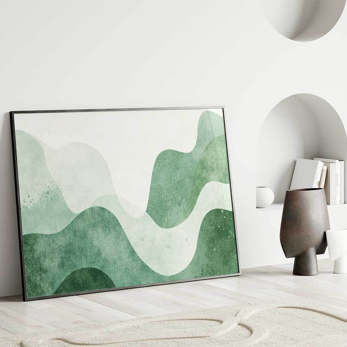 Affiche encadrée décor abstrait vert Affiche + cadre en métal - Noir