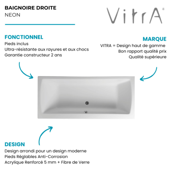 Baignoire rectangulaire VITRA Neon avec pied 170x75cm Blanc