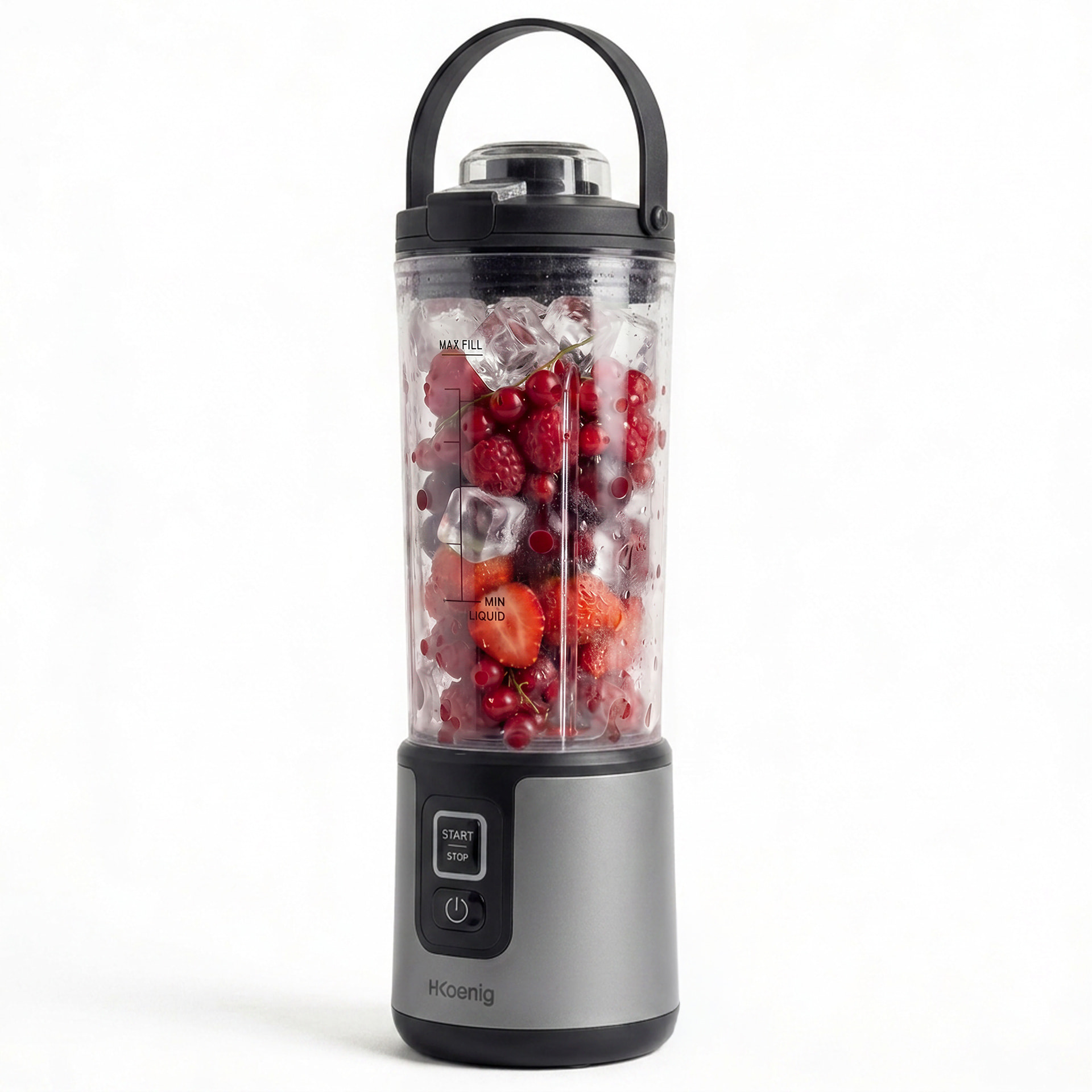H.Koenig Mini Batidora Portátil MOOTH9 Recargable 470 mL, Batidora de Smoothies Inalámbrica 110W con 6 Cuchillas de Acero Inox, gris