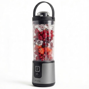 H.Koenig Mini Batidora Portátil MOOTH9 Recargable 470 mL, Batidora de Smoothies Inalámbrica 110W con 6 Cuchillas de Acero Inox, gris