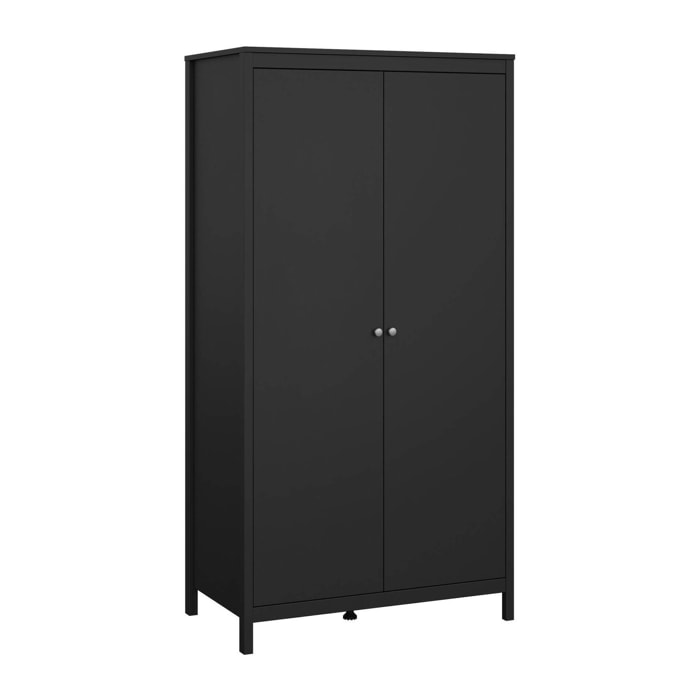 Guardaroba 2 ante Zagabria, Mobile camera da letto, Cabina armadio portabiti, Armadio appendiabiti, 102x58 h199 cm, Nero