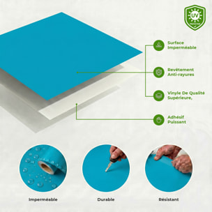 Rouleau adhésif décoratif Vinyle au Mètre - Bleu ciel - Sticker Lavable Imperméable Mur Cuisine Meubles
