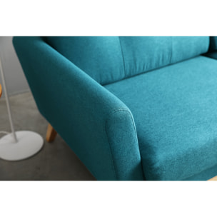Canapé scandinave 3 places et 2 coussins en tissu bleu canard OSLO