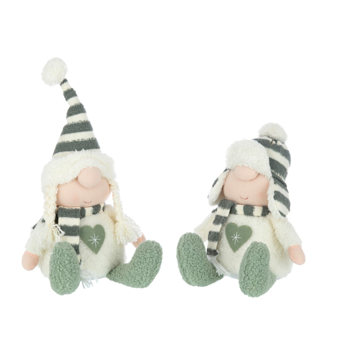 J-Line figurine Garcon Et Fille Coeur Lignes - textile - vert/beige - 2 pcs