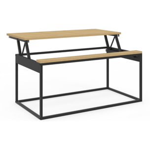 Table basse Memphis avec plateau relevable bois et pieds noirs L90cm