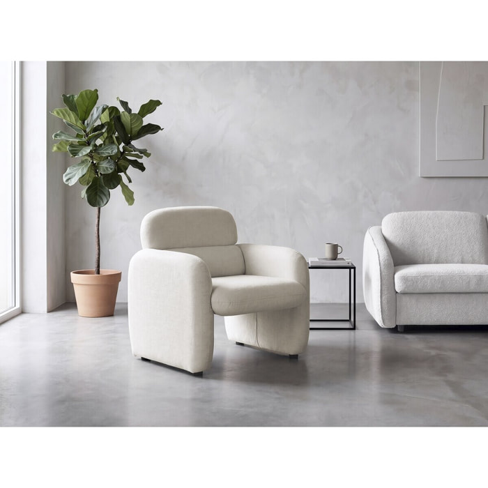 Fauteuil lounge en tissu chiné "Cozmo" - 78 x 79 x 77 cm - Crème
