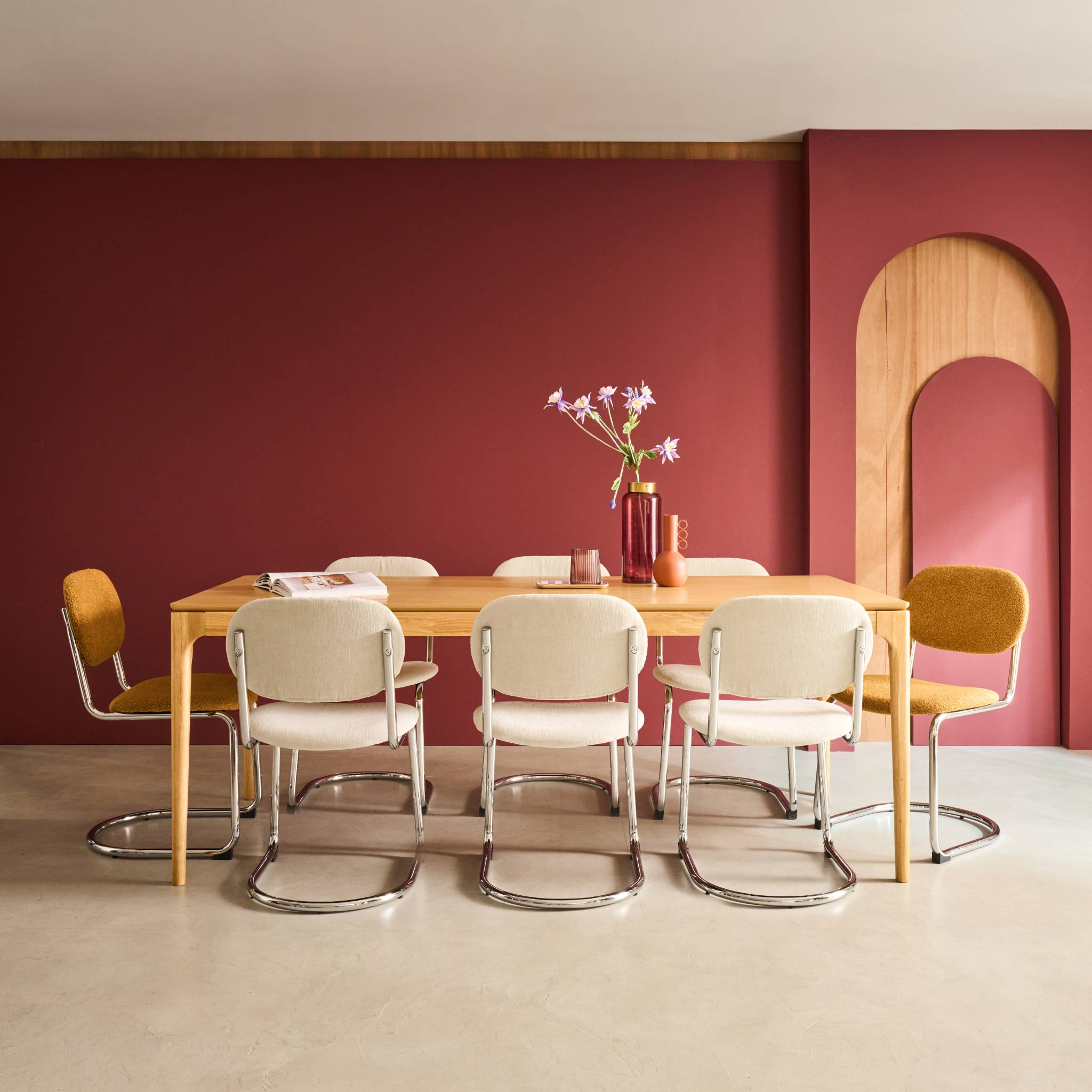 Table à manger rectangulaire bois d'hévéa et placage frêne 8 places ELENA