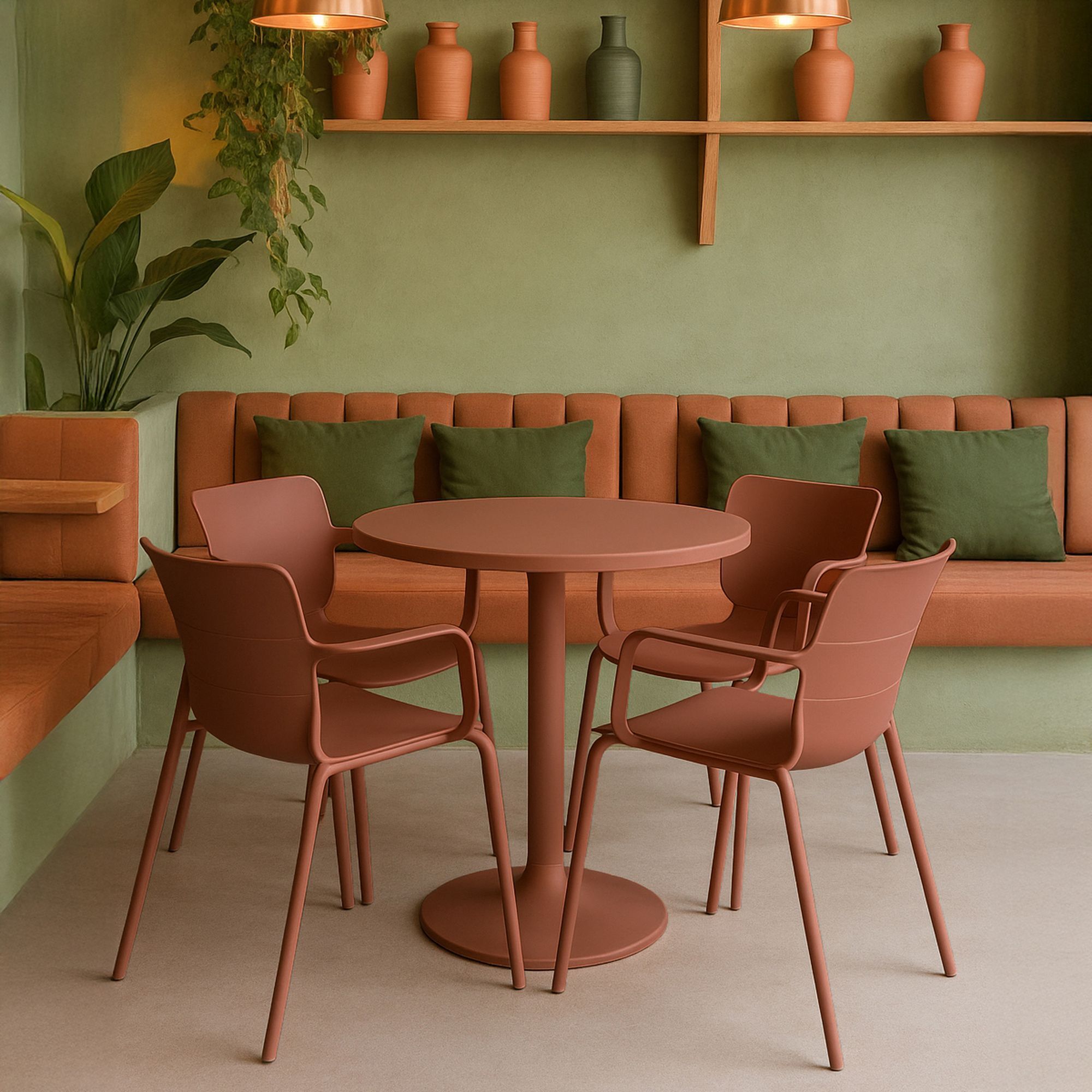 Lot de 4 fauteuils de table en polypropylène et métal brique MONTAUK