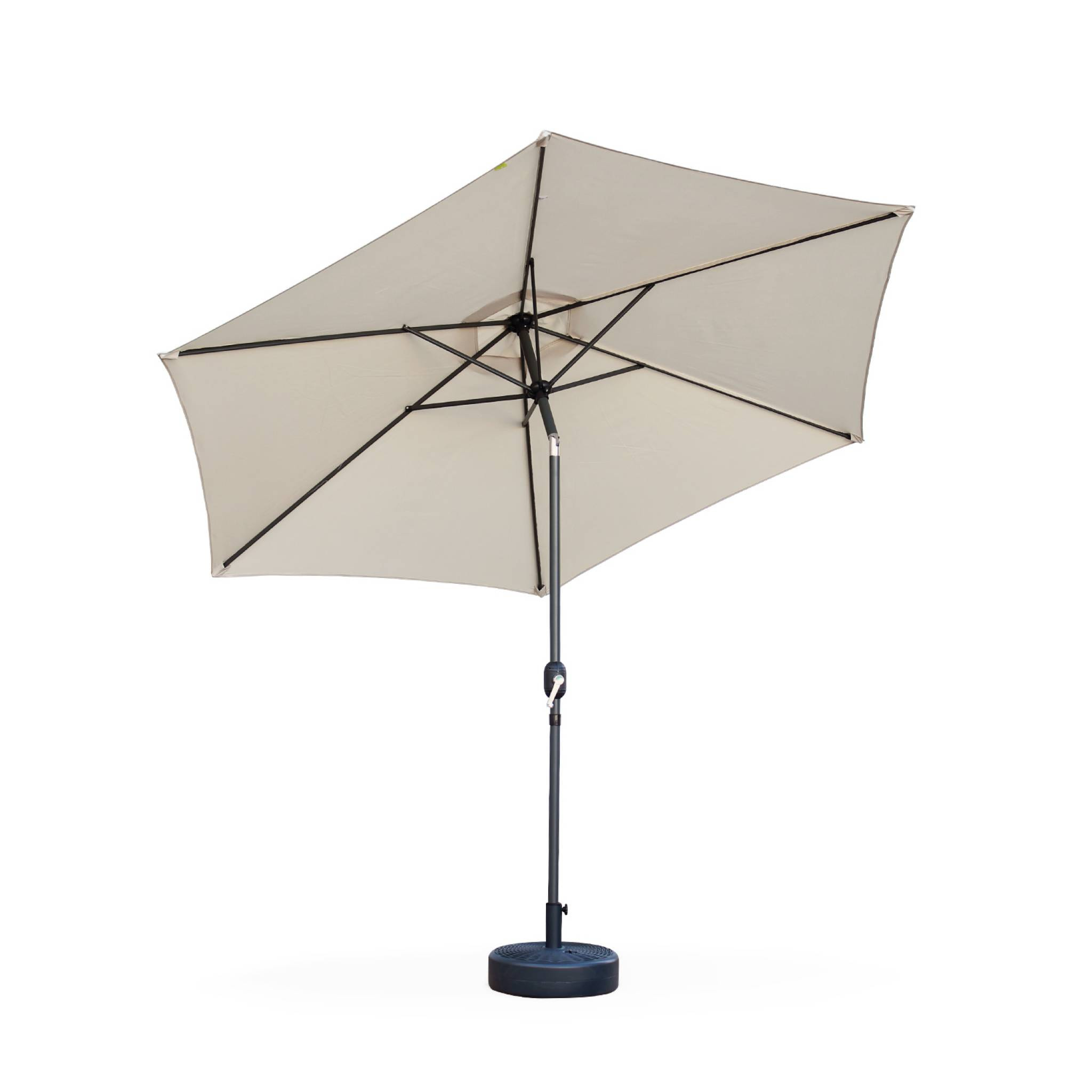 Parasol droit rond Ø300cm - Touquet Sable - mât central en aluminium orientable et manivelle d'ouverture