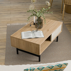 Table basse design bois et travertin avec compartiment CORA