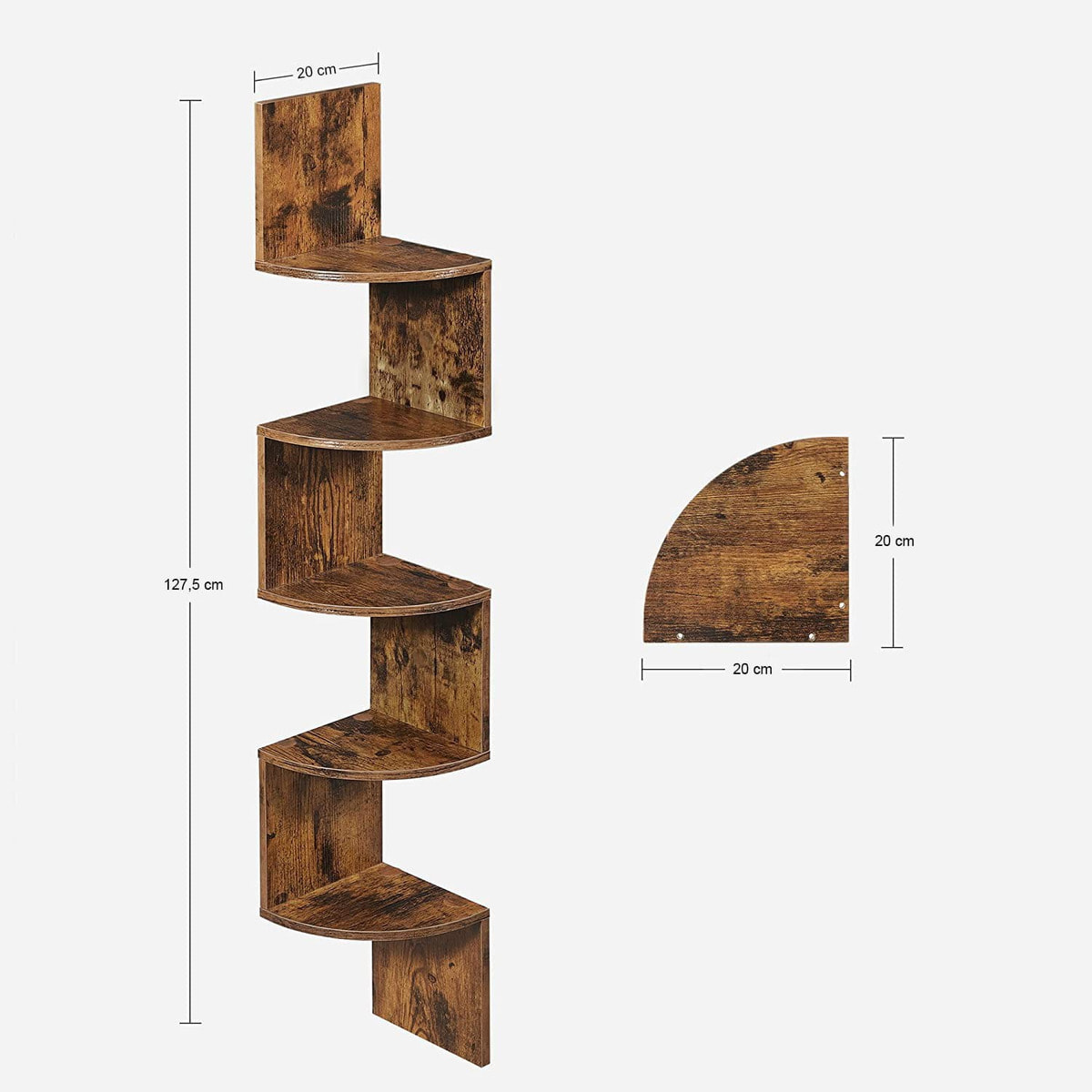 Libreria angolare da parete rustica in legno marrone