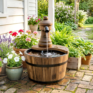 Fontaine de jardin tonneau pompe à eau submersible incluse Ø 27 x 37H cm bois de pin marron