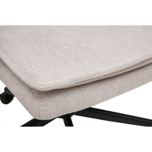 Fauteuil de bureau à roulettes en tissu effet velours texturé beige et métal noir SAEL