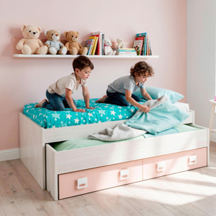 Letto Con Letto Estraibile 2 Cassetti E Mensola Letto Salvaspazio Contenitore Cameretta Bambini Ragazzi 65 x 199 x 96 Cm Bianco Alpi e Rosa