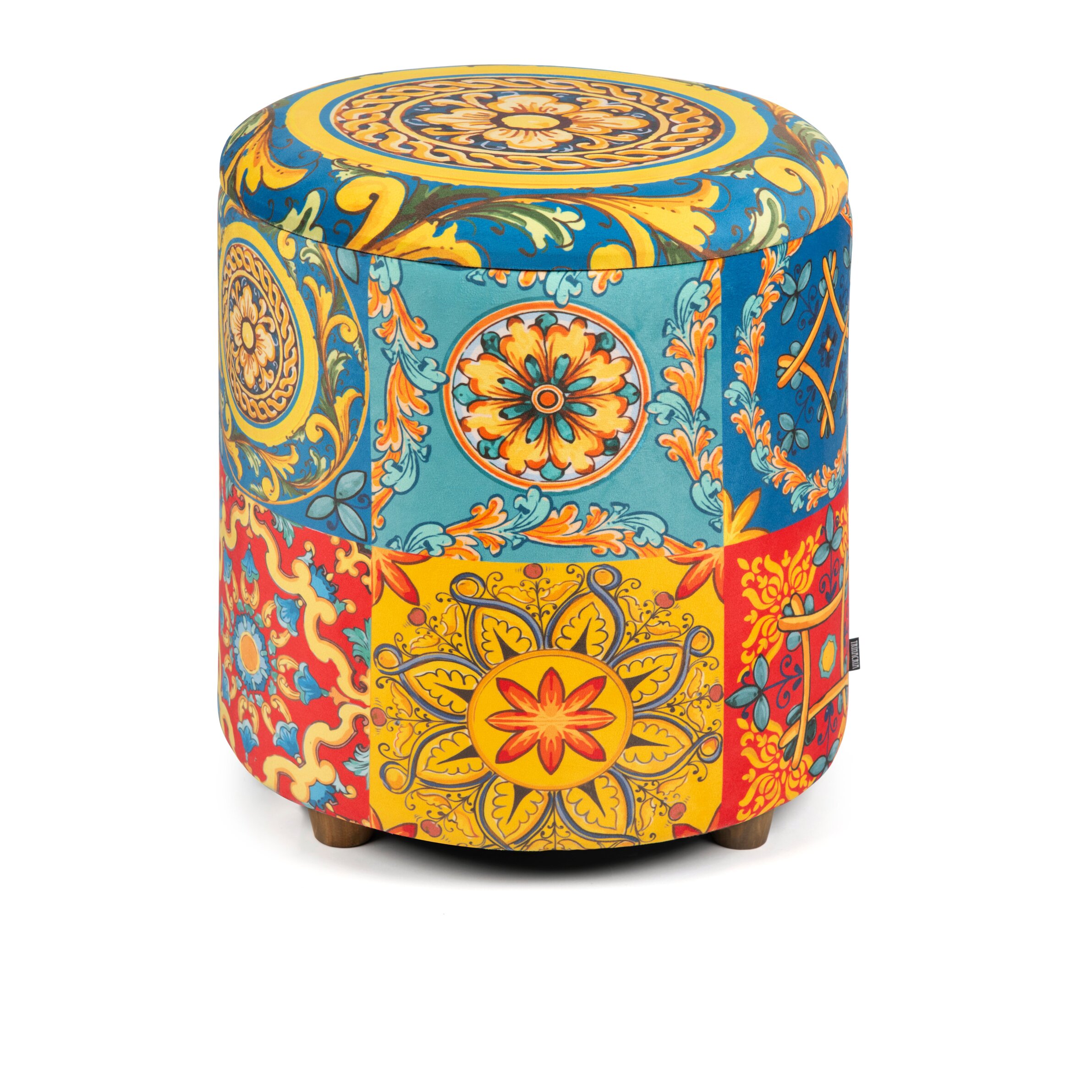 Pouf contenitore Excelsa Trinacria in velluto e legno 39x39x43 cm multicolore