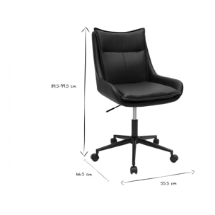 Chaise de bureau à roulettes noire et bois foncé BLAISE