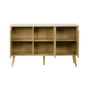 Buffet de rangement effet frêne 3 portes et 3 étagères. buffet bas. 120cm