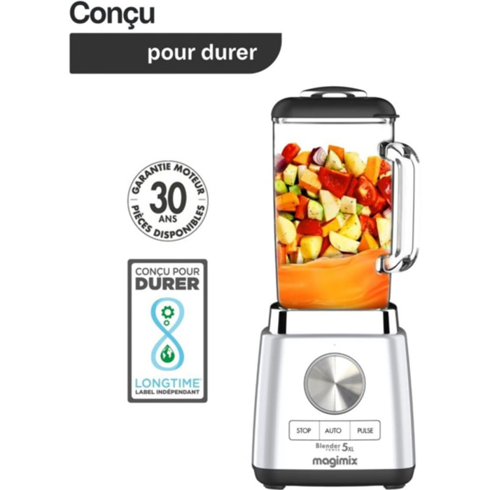 Blender MAGIMIX Power 5 XL Chrome Mat 11643 - Ultra Silencieux - Bol Verre 2L