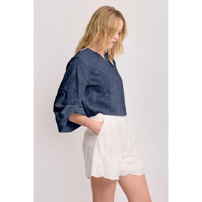 Kocca - Blusa ricamata in puro cotone Donna, Tinta unita, Girocollo