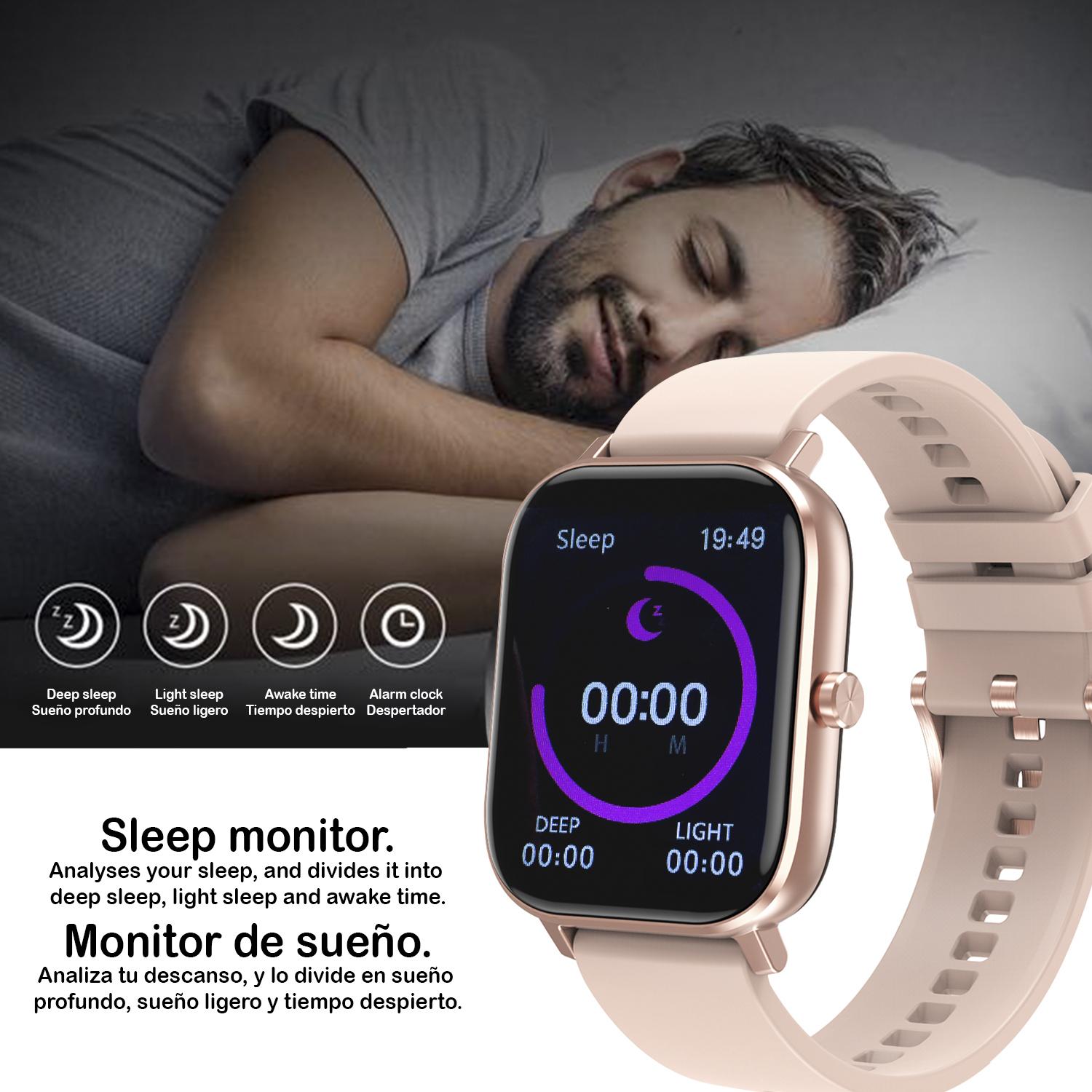 Smartwatch DT35+ con termómetro, monitor de tensión y oxígeno en sangre. Notificaciones en pantalla iOS y Android.