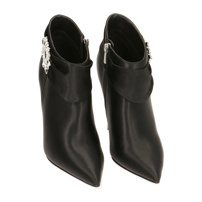 Ankle boots neri in raso, tacco 10,5 cm