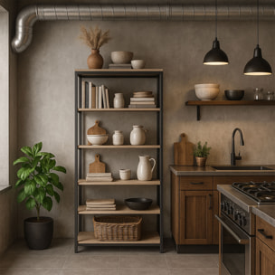 Ganbaru - Libreria scaffale a 6 ripiani 80x30xH180 cm in stile industrial bleach