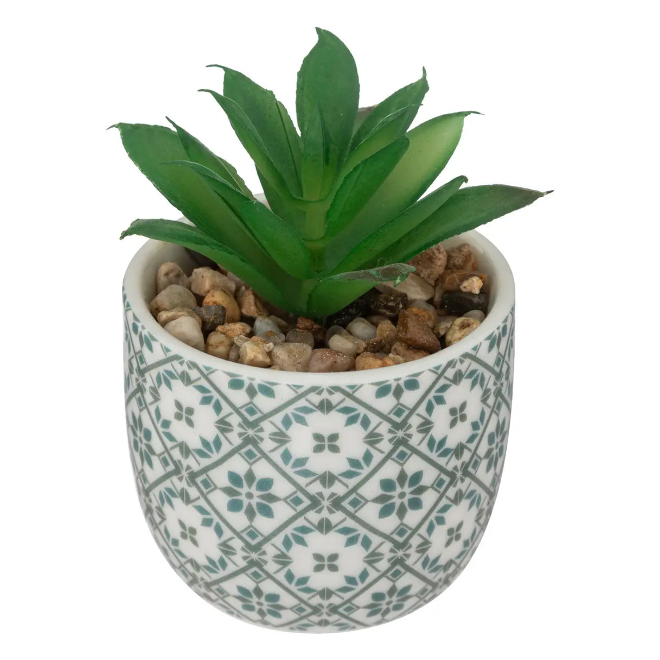 Plante artificielle - pot imprimé en porcelaine - H9 cm