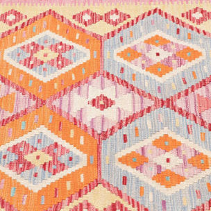 Tapis kilim, motif géométrique, tissé plat en laine naturelle