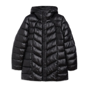 Piumino donna trapuntato con cappuccio e bottoni a pressione