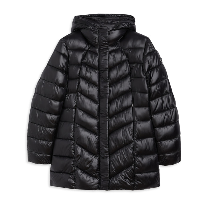 Piumino donna trapuntato con cappuccio e bottoni a pressione