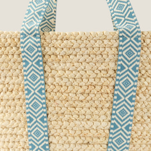 Capazo playa mimbre natural Lola color azul claro