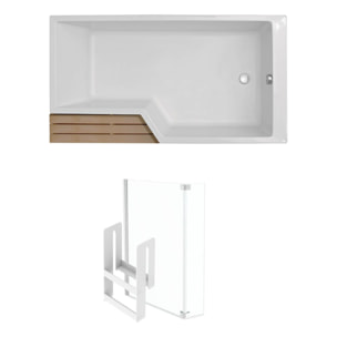 Pack baignoire bain douche antidérapante 170 x 90 Neo blanc mat - v.droite + pare bain chromé