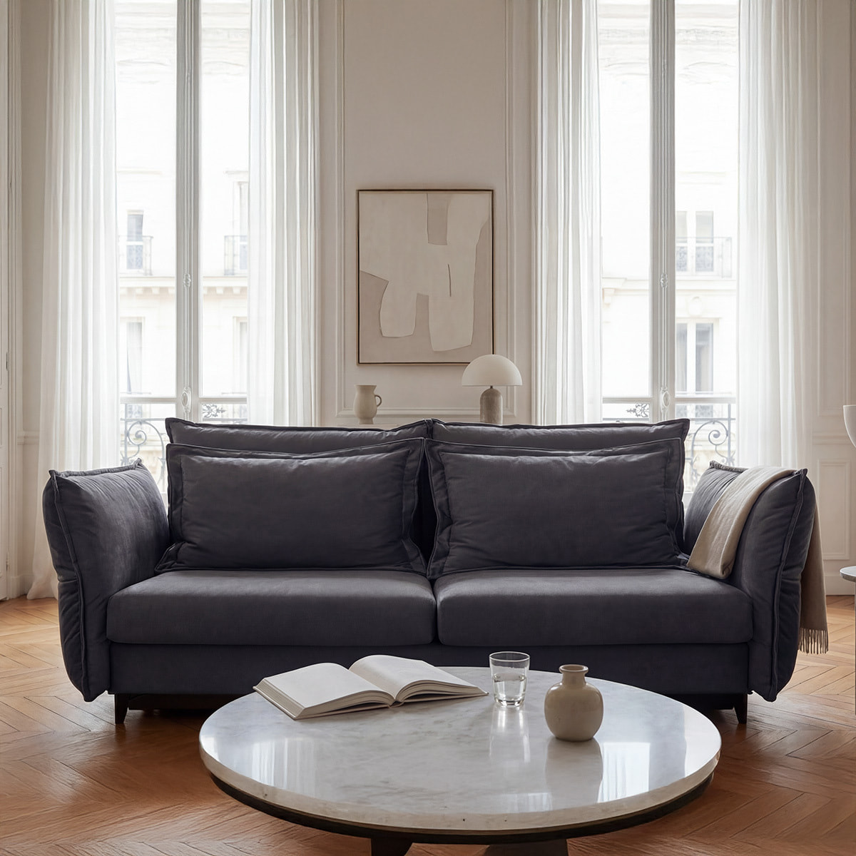 Canapé Velours Droit Convertible Verduro - 3 Places