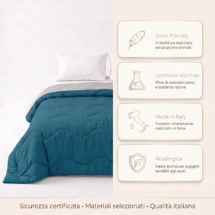 Trapunta invernale bicolor Made in Italy in microfibra di poliestere - Petrolio/Grigio