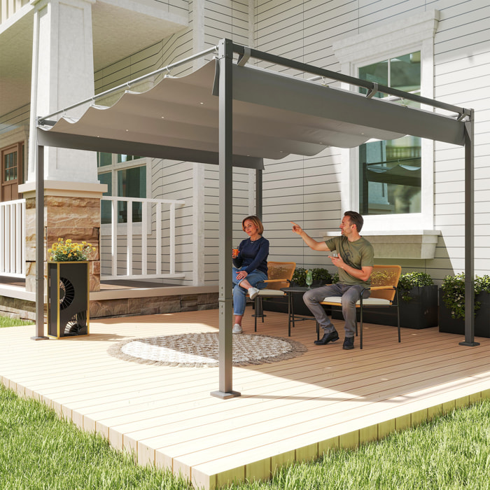 Pérgola con Techo Retráctil Pérgola de 3x3 m Cenador de Pared o Independiente con Cierre Magnético Protección UV30+ Pabellón para Jardín Patio Terraza Exterior Gris
