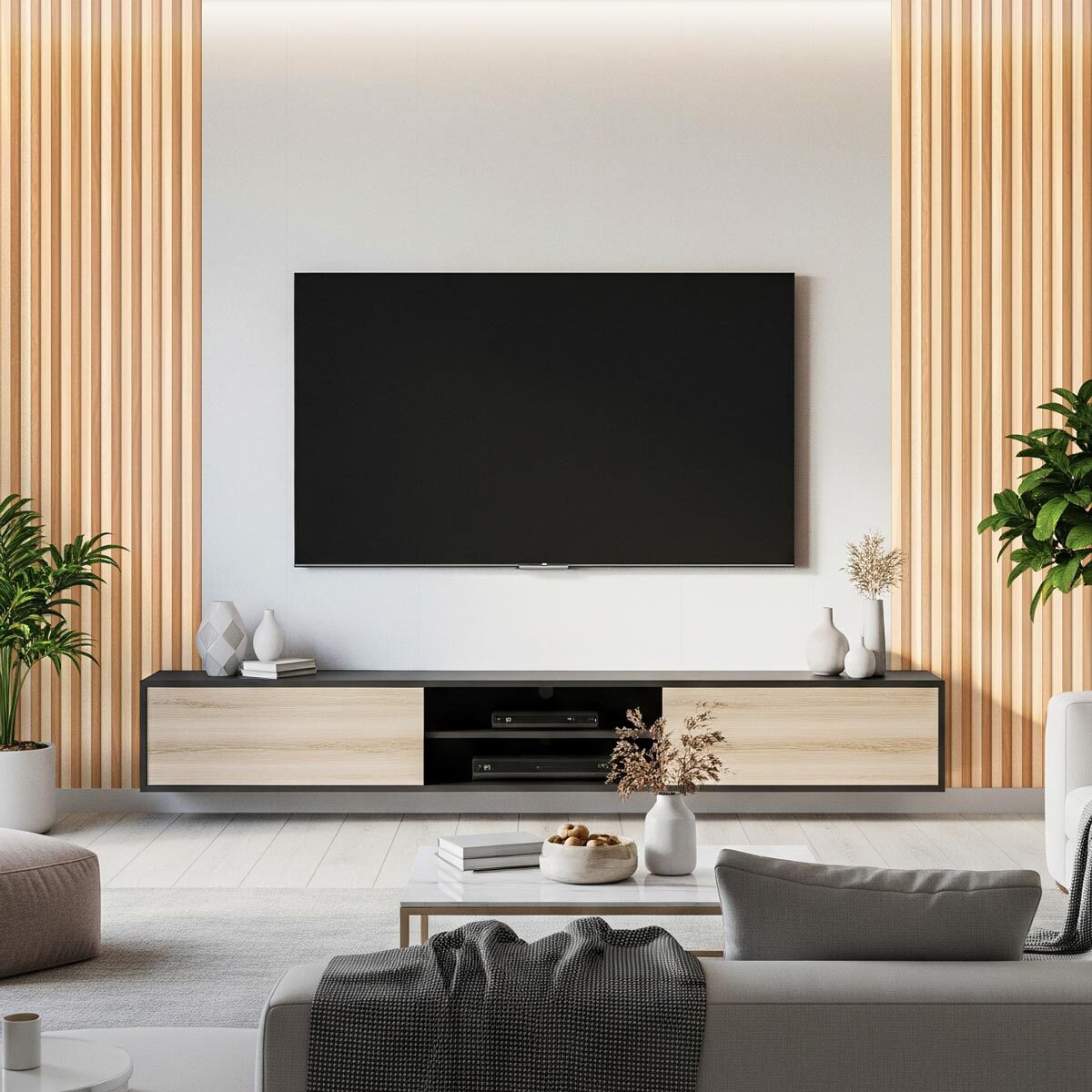 Rouleau revêtement adhésif vinyle au mètre - Sticker mural panneau de bois - CLAIR ET FONCÉ