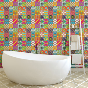 Stickers muraux - Sticker Mural Carrelage adhésif Cuisine Salle de Bain - 60 STICKERS CARREAUX DE CIMENT AZULEJOS NICOLO